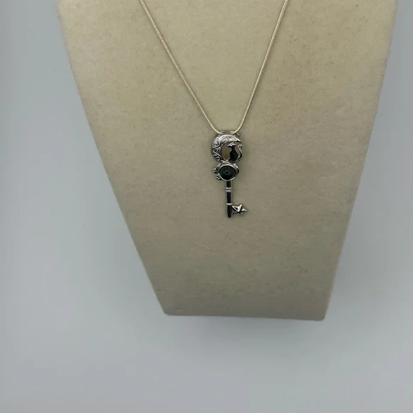 Silver 925 Cat and Moon Key Shape Pendant Necklace on Stainless Steel Chain - Picture 7 of 16